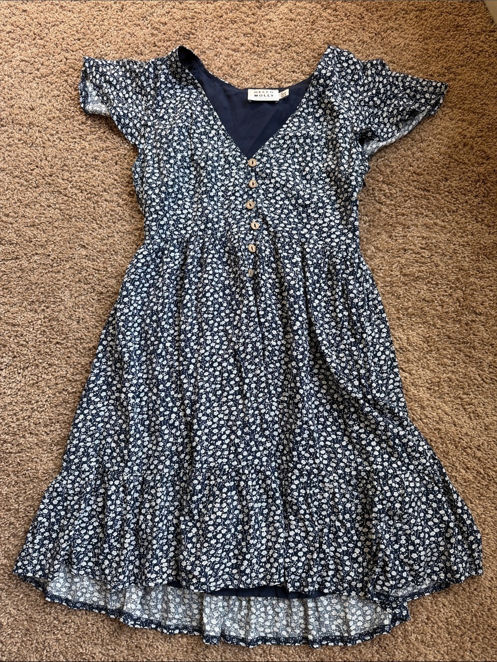 Hello Molly Navy Blue Floral Button-Front Mini Dress Size M